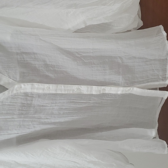 Boho Cotton Blend Button up White Full Bishop Sleeve Top - Picture 9 of 10